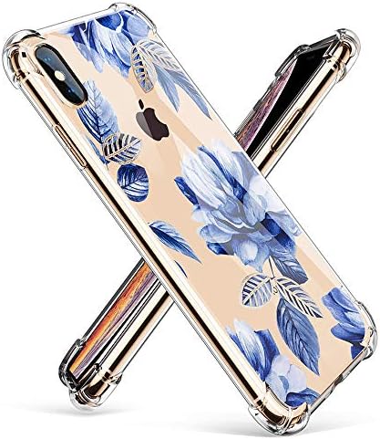 ZFGKONGJ Compatible iPhone Xs Max Case,Crystal Clear Slim Flower Pattern Design Soft TPU Anti-Scratch Shockproof Protective Phone Cover for Women Girls(Blue&White)