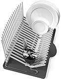 Vremi Dish Rack and Drainboard Set - Large Collapsible Foldable Self Draining Drying Rack for Dishes with Countertop Tray and Utensil Holder in Durable Plastic - Modern Gray and Black