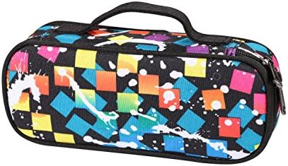 WINSHEA Pencil Case Student Pencil Holder Pen Pouch Stationary Organizer Cosmetic Makeup Bag with Handle (Colorful Black)