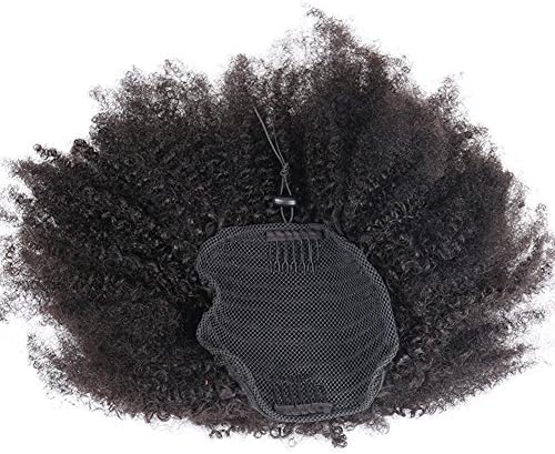 QDBeauty Hair Human Afro Hair Ponytail Extensions Human Remy Hair Ponytail Hairpieces Clip In Ponytail Natural Black Color(18inch)