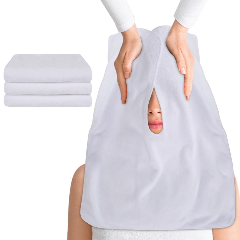 SINLAND Microfiber Esthetician Towels for Facials Mask Removing Face Wrap Soft Facial Cloth with Split Design Spa Towels for Facial Steam Massage and Cleansing 3Pack White