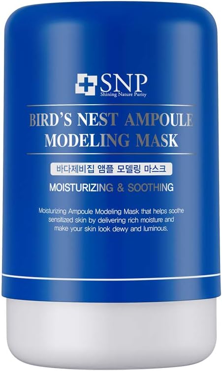 SNP - Bird's Nest Aqua Ampoule Moisturizing Korean Modeling Mask - Maximium Hydration & Protection for All Dry Skin Types - Great for Travel - Separated Ampoule & Mineral Mixing Pouches Make 4 Masks