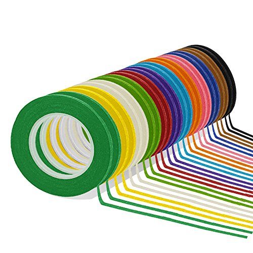 JPSOR 24 Rolls Thin Tape, 1/8 Inches 12 Colors Masking Tape, Violin