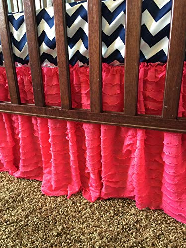 image for A Vision to Remember Hot Pink Crib Bed Skirt for Girls, Boho Ruffled D
