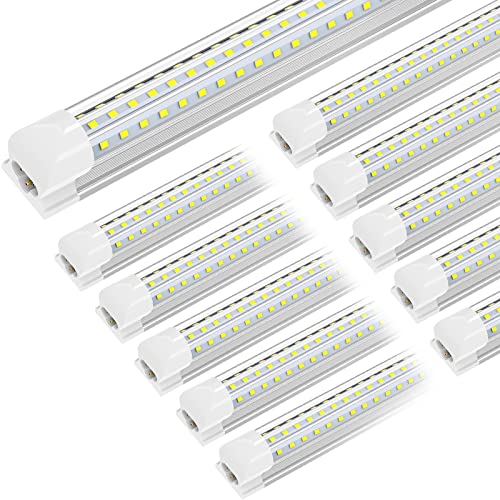 JESLED 8FT LED Shop Light, 90W, 12000LM, 6500K Super Bright White | ETL Listed, T8 Fixture 8 Foot, D Shape 3 Rows, Linkable Tube Lights for Garage Workshop Warehouse, Plug and Play, 10-Pack
