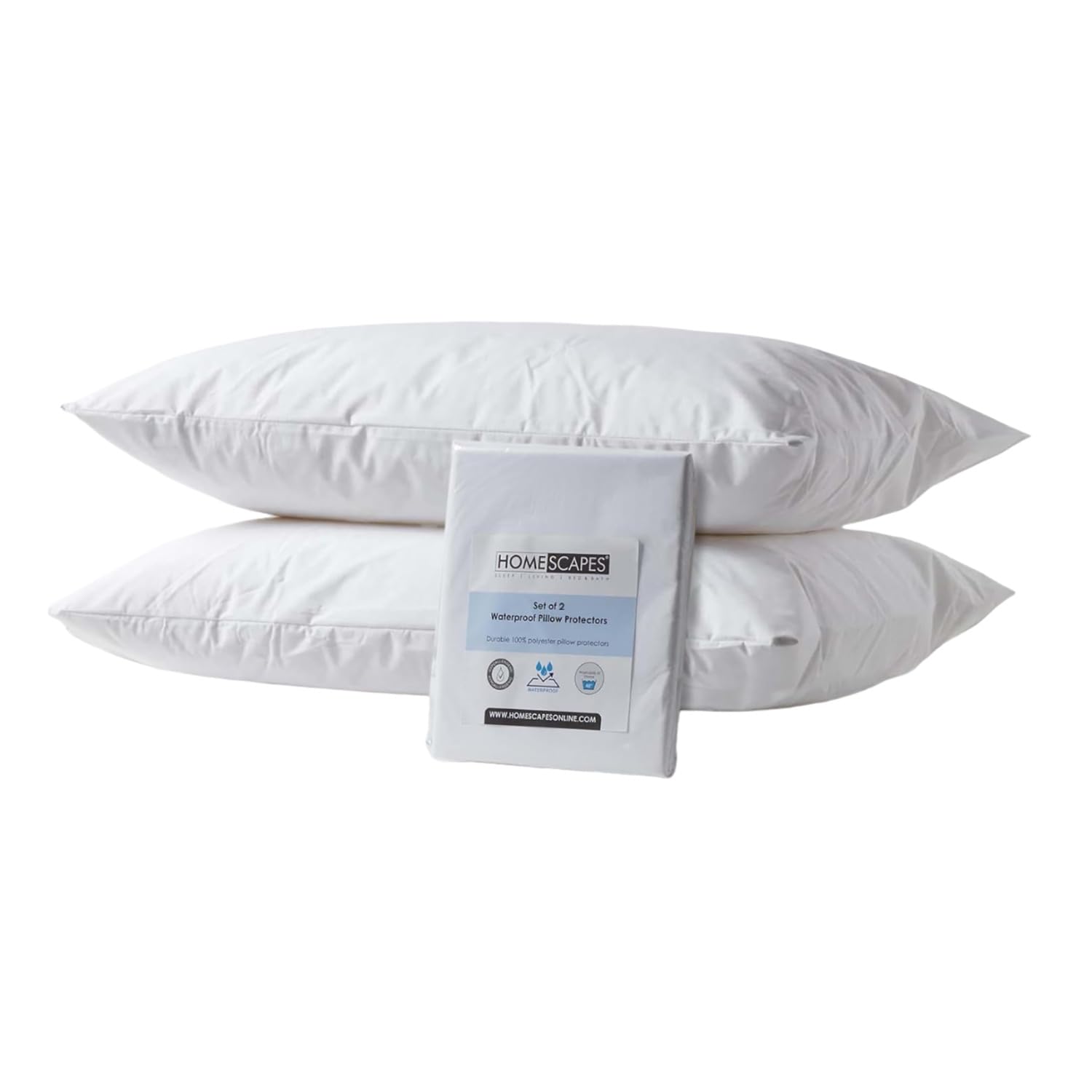 Homescapes - Waterproof Pillow Protectors - Pair - Hypo-allergenic and Dust Mite Proof