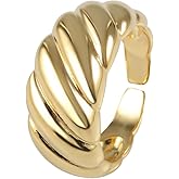 MUSTHAVE 18K Gold Plated Croissant Ring for Women, Open Ring, Croissant Dome, Lightweight, Yellow Color, Chunky Rings for Women, Fashion Jewelry for lady, Twist, Shell