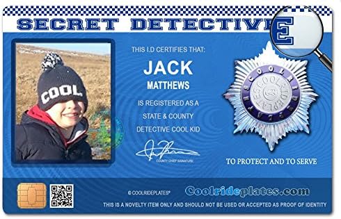 Coolrideplates Personalised Detective style ICE card. 100% recycled Eco-PVC