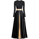 ELLYDOOR Women's Praise Dance Dress Metallic Waistband Long Swing Liturgical Worship Church Robe Dress Lyrical Dancewear