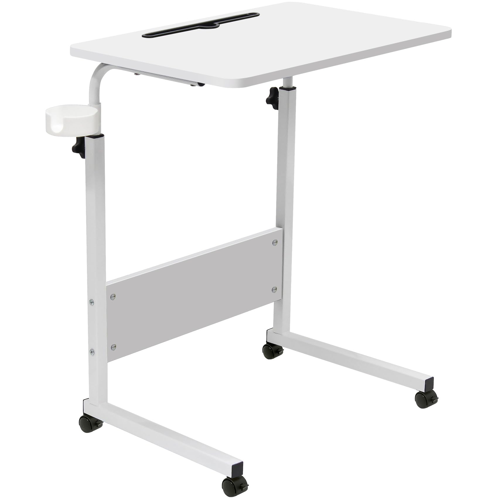GRANDMA SHARK 60 x 40 cm Computer Desk, Gaming Desk, Rolling Table Bed Sofa for Laptop Height Folding Table with 4 Wheels (White)