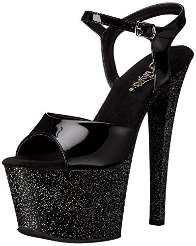 Pleaser Women's Sky309mg/B/M Platform dress Sandal, Black/Black Glitter, 7 M US