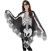 Ibeauti 2Pcs Halloween Skeleton Poncho & Masquerade Mask for Women - Day of The Dead Costume
