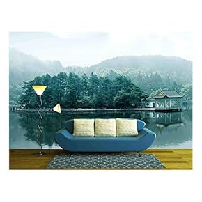 Lake Landscape in Lushan,Blue Sky and The Pavilion Reflected in The Water - Removable Wall Mural | Self-Adhesive Large Wallpaper - 66x96 inches