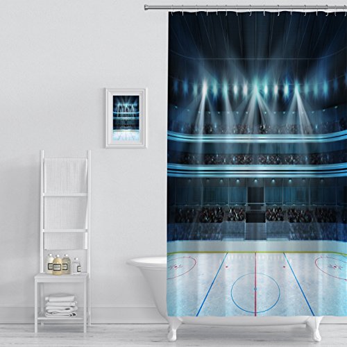 MuaToo Shower Curtain hockey stadium with fans crowd and an empty ice rink sport arena rendering my own design Graphic Print Polyester Fabric Bathroom Decor Sets with Hooks 72 x 72 Inches - Thumbnail 5