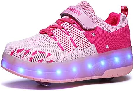 Lucky Kids Girls Boys LED Roller Skate Shoes Double Wheels Flashing Luminous Skates Outdoor Gymnastics Fashion Sneaker Technical Skateboarding Shoes with USB Charging
