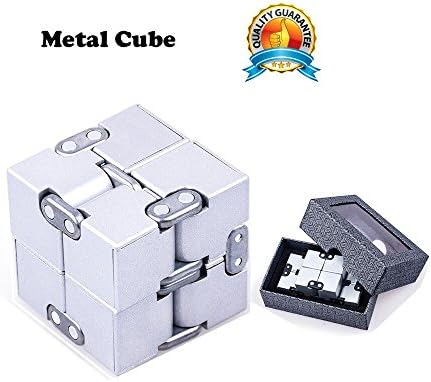 Infinity Cube Fidget Toy, QiCaiMei EDC Cool Mini Fidgeting Game for Kids and Adults, Best for Stress and Anxiety Relief and Kill Time, Fingers and Hands toys(metal silver)
