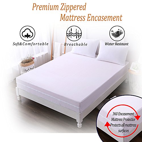 DOWNCOOL Zippered Mattress Encasement Cover Include 2 Bonus Pillowcase Breathable Six Sided