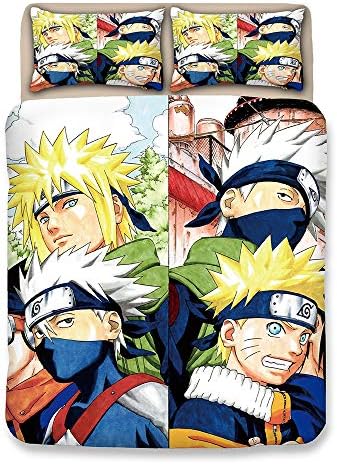 3D Naruto cartoon pattern duvet cover with 2pcs pillowcases, bedding sets for kids and teen(color 1, Single 3pcs)