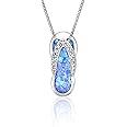 Honolulu Jewelry Company Sterling Silver Flip Flop CZ Accented Necklace Pendant with Simulated Blue Opal and 18" Box Chain