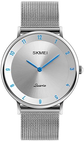 GOHUOS Men's Quartz Analog Simple Dial Silver Mesh Stainless Steel Bracelet Wrist Watches