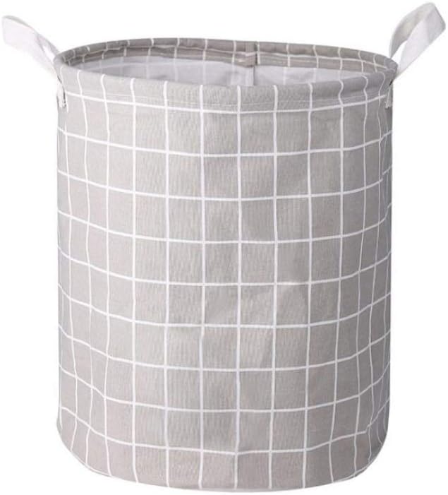 MFH-D Cotton Canvas Fabric Laundry Basket, Toy Organizer Storage Bins, Folding Cylindric Hamper for Kids, Boys, Girls and nursery (grey)