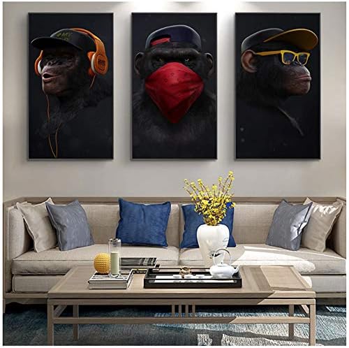 キャンバスに印刷面白い猿のアート壁画マスクポスターとプリントアート写真60x110cmフレーム