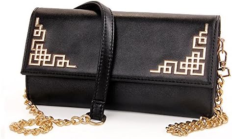 ANSAN Women Metallic Angle Flower Flap Evening Bag Cocktail Wedding Party Handbag Clutch Purse Wallet - Diff Colors Avail Black