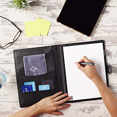 Genuine Leather Rocketbook Cover Everlast - Letter Size Notebook Cover with Pen Holder and Pockets for Business and Credit Cards - A4 Size Soft Black Leather Cover - Thumbnail 5