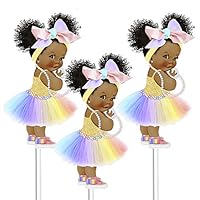 Rainbow African American Girl Centerpieces, Rainbow Table Party Decoration, Girl with Big Head Bow