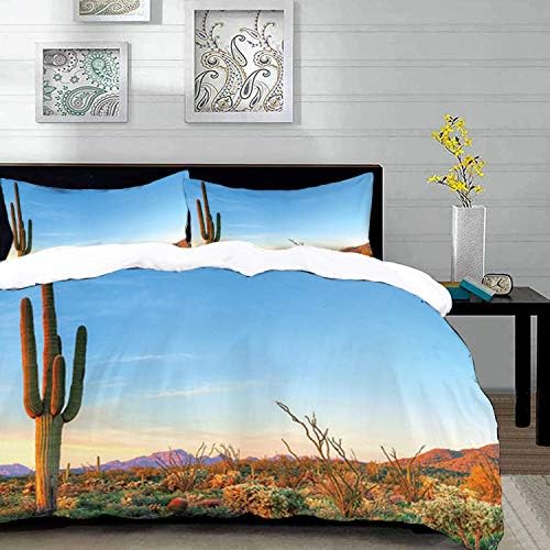 Yaoni bedding - Duvet Cover Set, Sunset Saguaro Cactus,Sun in The Western Desert Prickly-pear Cactus Southwest Texas National Pa,Microfibre Duvet Cover Set 230 x 220cm with 2 Pillowcase 50 X 80cm
