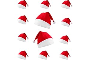 12 adult Santa hats, traditional red and white felt hats for both men and women, Christmas, Halloween, role-playing parties