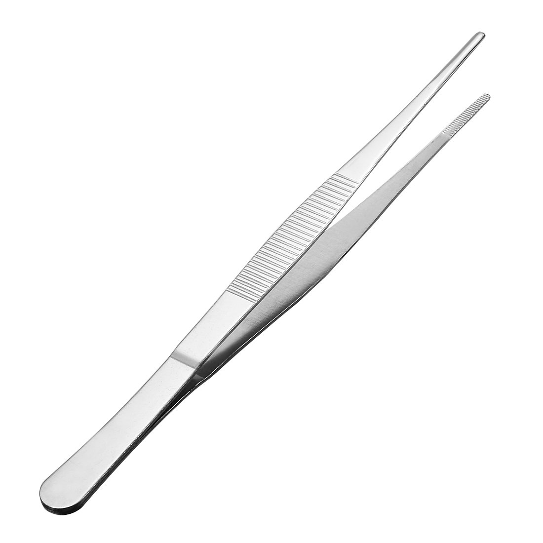 Sourcingmap 1 Pcs 8-Inch Stainless Steel Straight Blunt Tweezers Serrated Tip Daily Garden Tool