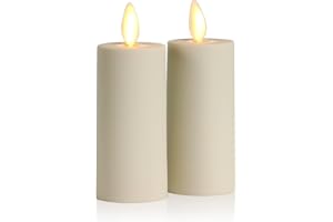 Luminara Outdoor Votive Flameless LED Candle, Set of 2 Ivory 1.5" x 4", Moving Flame Battery Operated Timer Remote Ready IPX4 Matte Plastic Finish