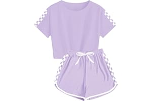 CNJFJ Kids Summer Sport T-Shirt and Shorts Set Plaid Print Clothing Sets Tracksuit