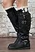 Lace Boot Socks Knee High Socks Ruffled Lace Trim & Buttons Leg Warmers for Boots (Black)