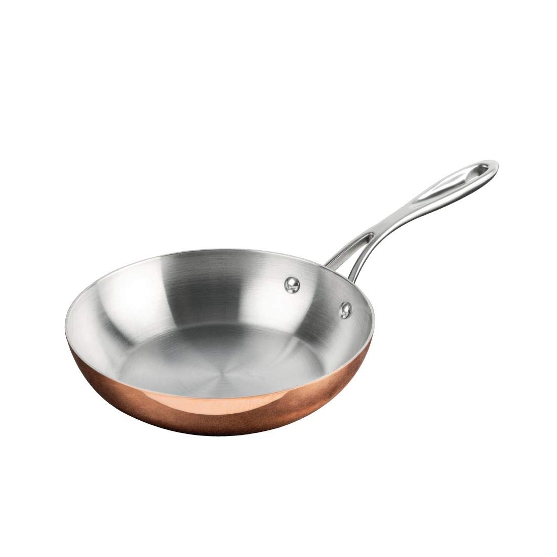 Vogue Tri Wall Copper Frying Pan 20 cm, Copper, Mirror Finish, All Hob Compatible, Induction Compatible CM678