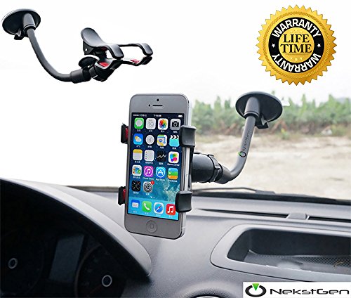 Universal long armed double clip phone cradle holder mount stand for cars/boats fits up to 6-Inch smartphones, samsung phones, iPhone 6,6 Plus, 7,7 Plus, iPhone 8, iPhone X and any GPS devices