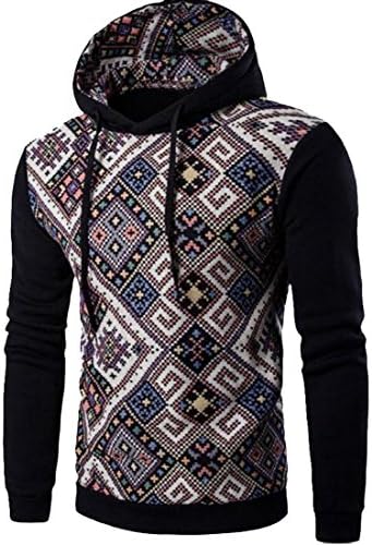 Hanmingxuan Mens Long Sleeve Raglan Shoulder Tribal Print Warm Sweatshirts Hoodies