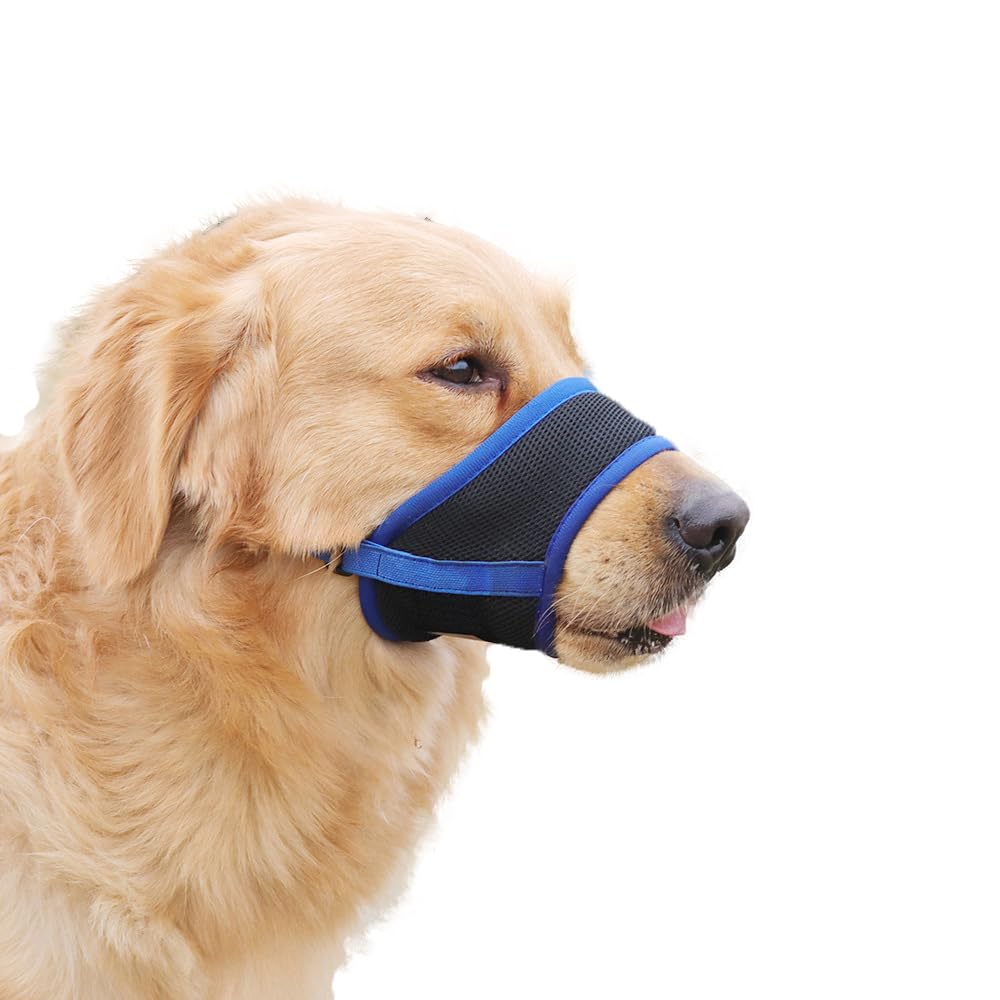Coogime Muzzle for Dogs, Soft Muzzle with Breathable Mesh Cover, Adjustable Loop, Breathable, Safer, Prevents Biting, Chewing and Barking (Blue, S)