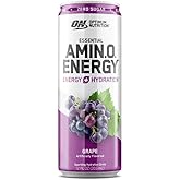 Optimum Nutrition Amino Energy Sparkling Hydration Drink, Electrolytes, Caffeine, Amino Acids, BCAAs, Sugar Free, Grape, 12 Fl Oz, 1 count (Packaging May Vary)
