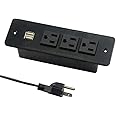 Conference Recessed Power Strip with USB 3 Outlets 1875W/12amp 2 USB Ports 2.1amp 10ft Power Cord Black