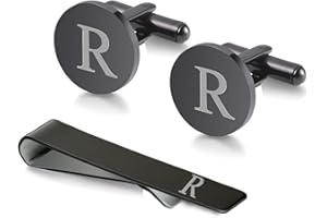 WIGERLON Initial Cufflinks and Tie Clip Set for Men,Stainless steel Letter Cuff Links and Tie Bar Set gift for Father Husband Son Boyfriend