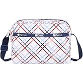 LeSportsac Modern Tattersall Daniella Crossbody Bag, Style 2434/Color E839, Classic Navy & Bold Red Unite on Crisp White Bag, Modern Lilac Accent, Fun Interpretative Tartan Plaid