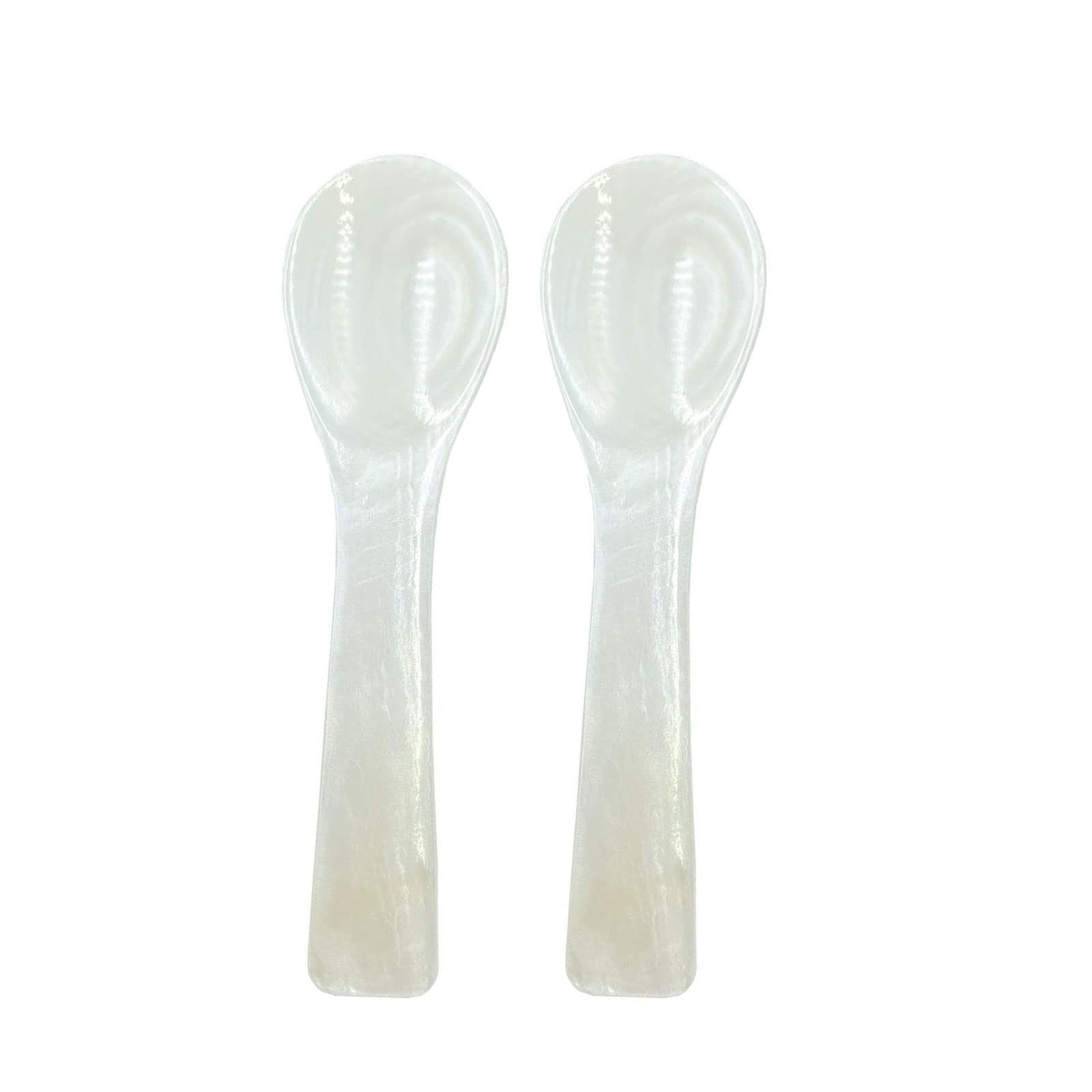 HRASY Pack of 2 Handmade Caviar Spoons Mother of Pearl MOP Caviar Spoon W Round Handle 4.33 Inches, White