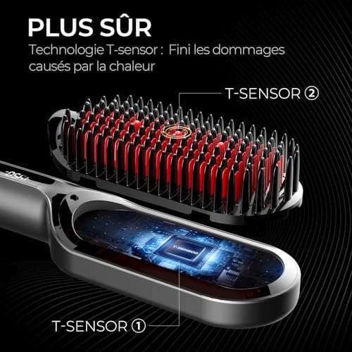 TYMO Ionic Hair Straightening Brush - TYMO Ionic Plus Professional Hair Straightener, Quick Styling, 16 Temperatures, 80-230°C, LCD Display, Double Voltage, Fast Heating, Anti-scald, Straightening Iron