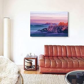 Canvas Wall Art - Watercolor Style Red Mountains and Clouds at Sunset - Giclee Print Gallery Wrap Modern Home Art Ready to Hang - 12" x 18"