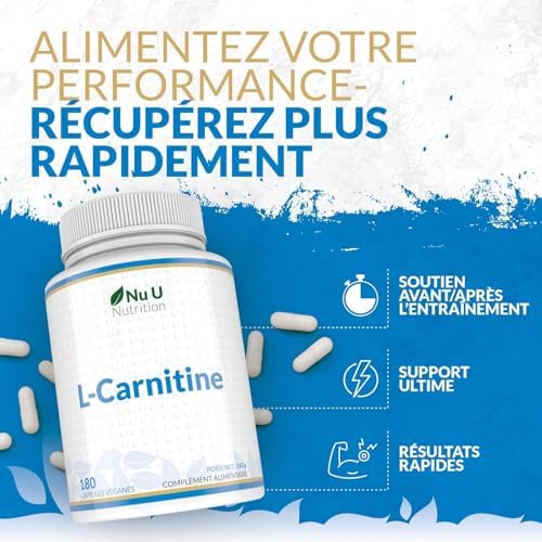 L-Carnitine Complexe 1 650mg - 180 Forte Puissance Capsules Véganes - Avec Riboflavine, Biotine, Chromium, Vitamine D, B3 & B6 - L Carnitine Tartrate Supplément - Fabriqué en Europe - Nu U Nutrition