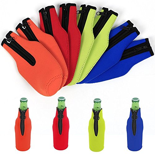 go2buy 8Pcs Beer Bottle Sleeves -Insulators w/Zipper Reversible Colored