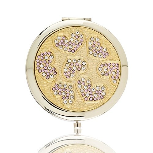 Welforth Hearts Bejeweled Gold Compact Mirror Model No. M-119