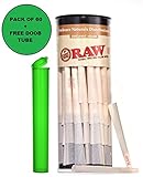 RAW Pre Rolled Cones Pure Pre-Rolled Rolling Paper Cones with Filter – Bonus Doob Tube Included (Organic 1/4)